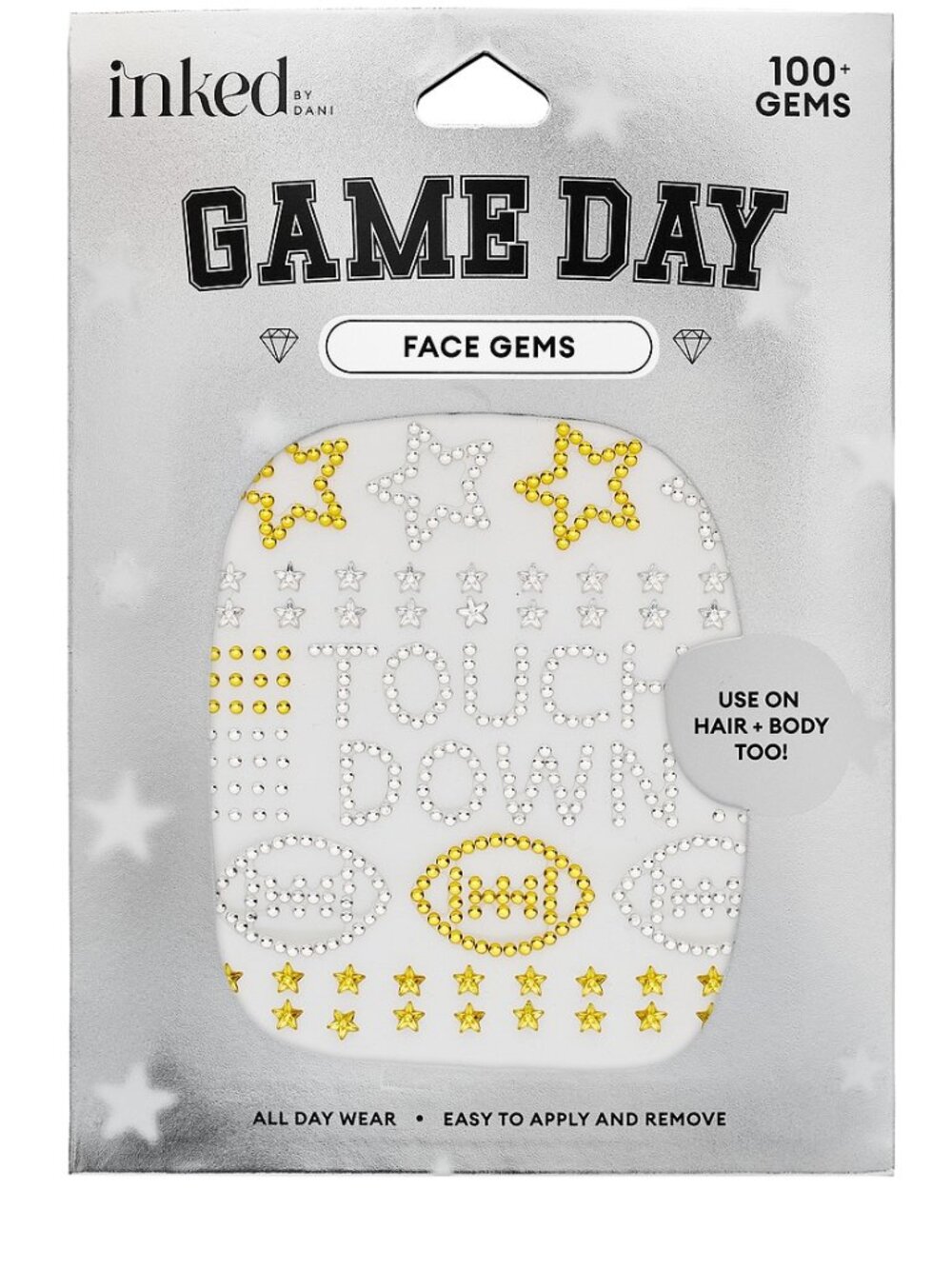 ☀️ Inked by Dani Game Day Face Gems Touchdown Football Hair Body NWT
